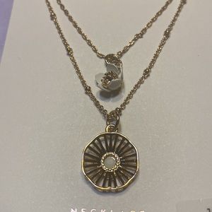 NWT LC Lauren Conrad 2 Strand Necklace Gold tone. Raised Flower Motif 16”